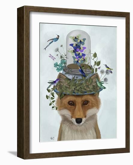 Fox with Butterfly Bell Jar-Fab Funky-Framed Premium Giclee Print