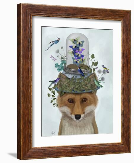 Fox with Butterfly Bell Jar-Fab Funky-Framed Premium Giclee Print