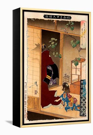 Fox Woman Leaving Her Child, Thirty-Six Transformations-Yoshitoshi Tsukioka-Framed Premier Image Canvas