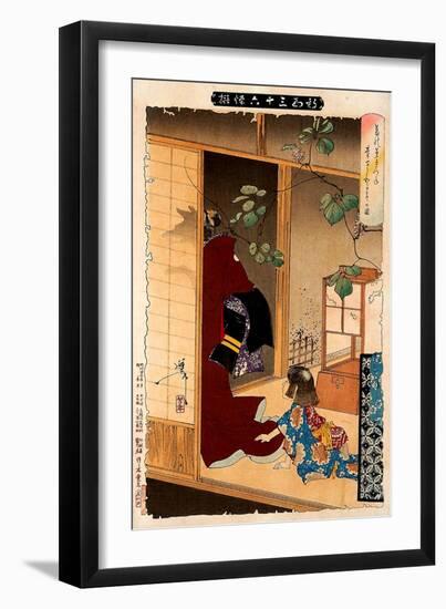 Fox Woman Leaving Her Child, Thirty-Six Transformations-Yoshitoshi Tsukioka-Framed Giclee Print