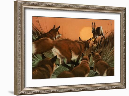 Foxes Chasing a Rabbit-null-Framed Giclee Print