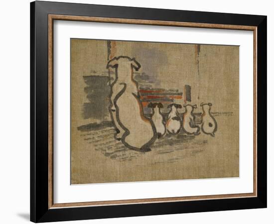 Foxhound and Puppies-Joseph Crawhall-Framed Giclee Print