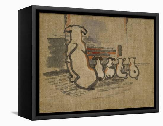 Foxhound and Puppies-Joseph Crawhall-Framed Premier Image Canvas