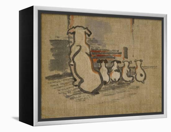 Foxhound and Puppies-Joseph Crawhall-Framed Premier Image Canvas