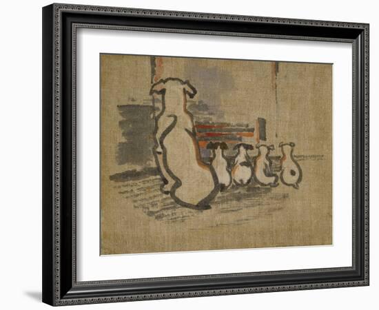 Foxhound and Puppies-Joseph Crawhall-Framed Premium Giclee Print