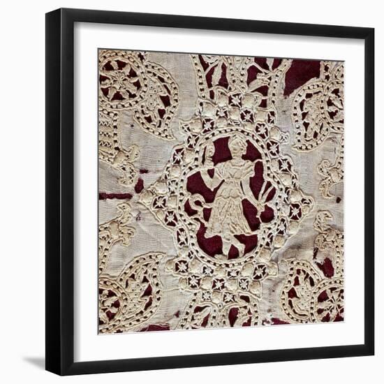 Fragment of Needle Lace with Female Figure, 16th Century-null-Framed Giclee Print