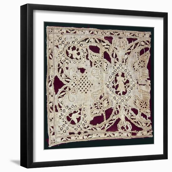 Fragment of Needle Lace with Female Figure, 16th Century-null-Framed Giclee Print