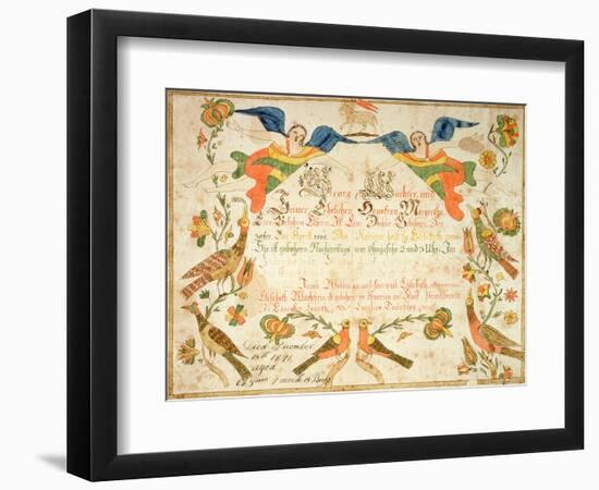 Fraktur for the Birth and Baptismal Certificate for Elizabeth Wachter (1808-71) 1808-null-Framed Giclee Print