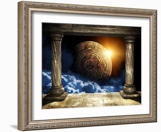 Frame With Two Old Columns And Maya Calendar-frenta-Framed Art Print