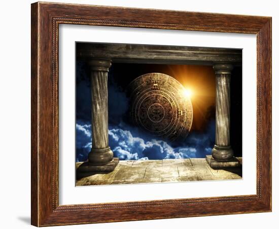 Frame With Two Old Columns And Maya Calendar-frenta-Framed Art Print