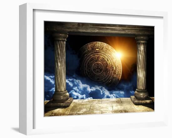 Frame With Two Old Columns And Maya Calendar-frenta-Framed Art Print