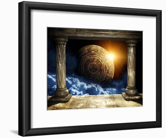 Frame With Two Old Columns And Maya Calendar-frenta-Framed Art Print