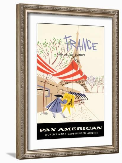 France & All Of Europe - Pan American World Airways - Vintage Airline Travel Poster, 1950s-Aaron Amspoker-Framed Art Print