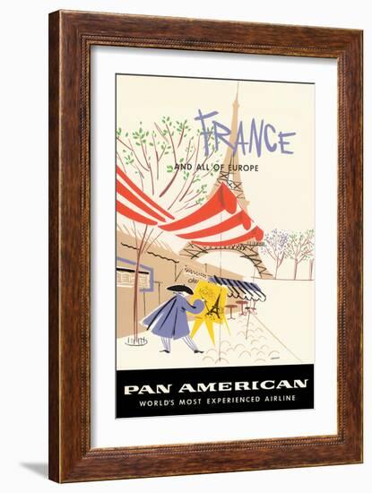 France & All Of Europe - Pan American World Airways - Vintage Airline Travel Poster, 1950s-Aaron Amspoker-Framed Art Print