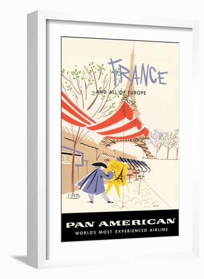 France & All Of Europe - Pan American World Airways - Vintage Airline Travel Poster, 1950s-Aaron Amspoker-Framed Art Print