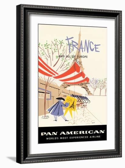 France & All Of Europe - Pan American World Airways - Vintage Airline Travel Poster, 1950s-Aaron Amspoker-Framed Art Print