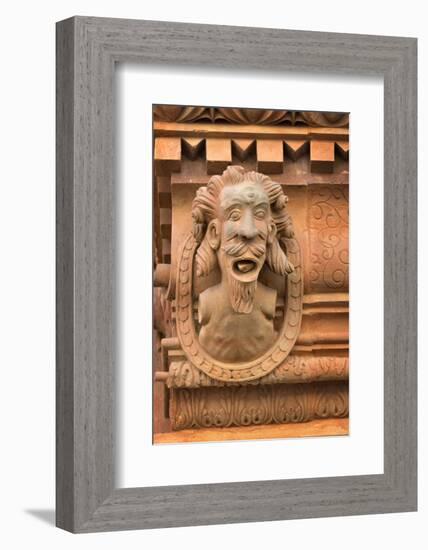 France, Alsace, Colmar. Gargoyle head on the facade of Maison des Tetes.-Janis Miglavs-Framed Photographic Print