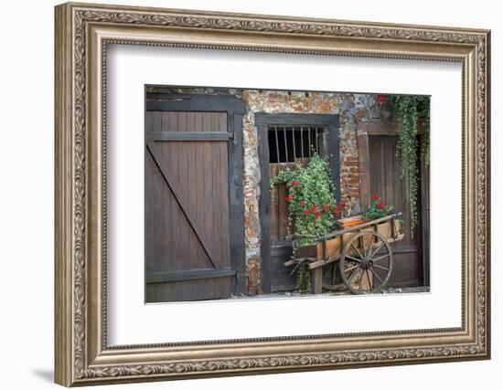 France, Alsace, Colmar. Rustic wooden wagon draped with plants.-Janis Miglavs-Framed Photographic Print