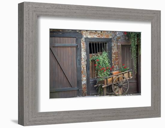France, Alsace, Colmar. Rustic wooden wagon draped with plants.-Janis Miglavs-Framed Photographic Print