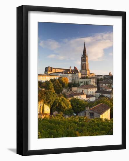 France, Aquitaine Region, Gironde Department, St-Emilion, Wine Town, Town View with Eglise Monolith-Walter Bibikow-Framed Photographic Print