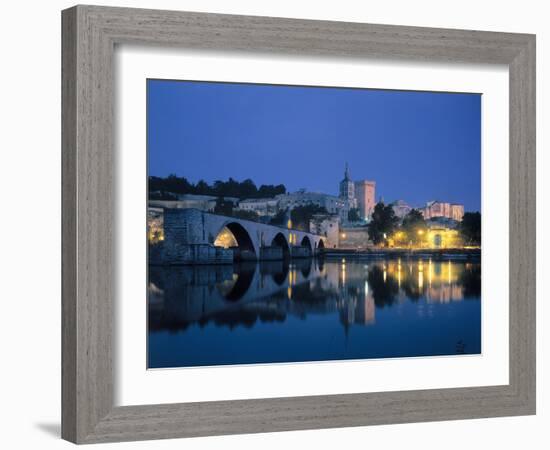France, Avignon, Cityscape, Pont St. Benezet, Palais De Papes, Evening-Thonig-Framed Photographic Print