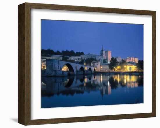 France, Avignon, Cityscape, Pont St. Benezet, Palais De Papes, Evening-Thonig-Framed Photographic Print