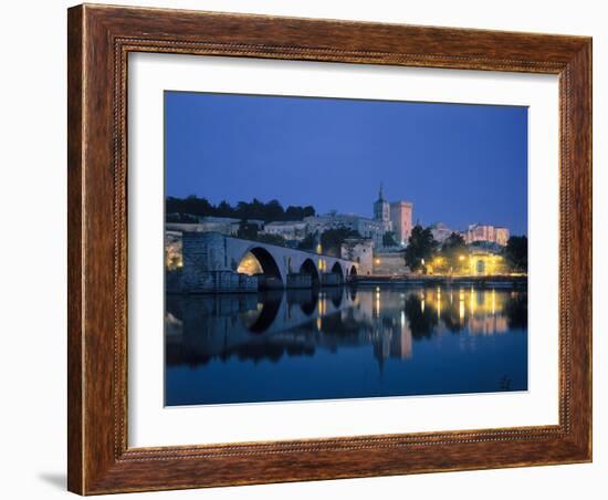 France, Avignon, Cityscape, Pont St. Benezet, Palais De Papes, Evening-Thonig-Framed Photographic Print