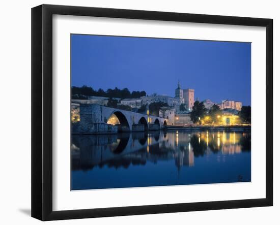 France, Avignon, Cityscape, Pont St. Benezet, Palais De Papes, Evening-Thonig-Framed Photographic Print