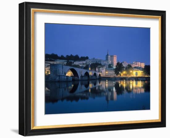 France, Avignon, Cityscape, Pont St. Benezet, Palais De Papes, Evening-Thonig-Framed Photographic Print