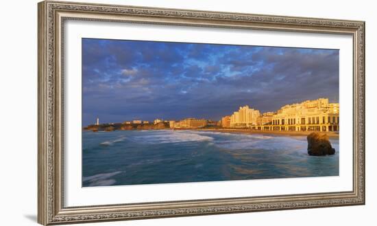 France, Biarritz, Pyrenees-Atlantique, Panorama of Grand Plage at Sunset-Shaun Egan-Framed Photographic Print