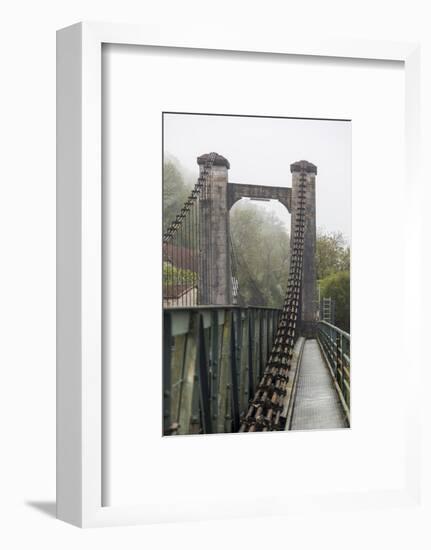 France, Cajarc. Early morning fog on the iron bridge over the Lot River.-Hollice Looney-Framed Photographic Print