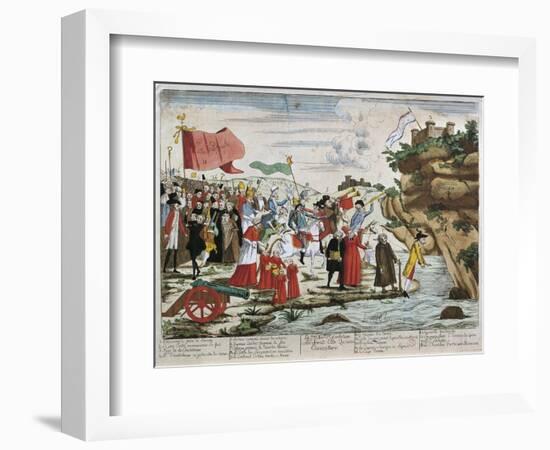 France, French Revolution, Caricature of Emigrants Crossing the Rhine-null-Framed Giclee Print