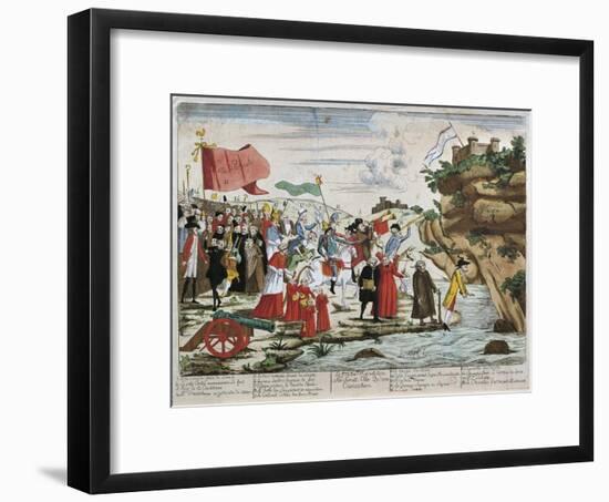 France, French Revolution, Caricature of Emigrants Crossing the Rhine-null-Framed Giclee Print