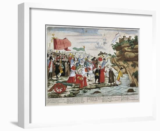 France, French Revolution, Caricature of Emigrants Crossing the Rhine-null-Framed Giclee Print