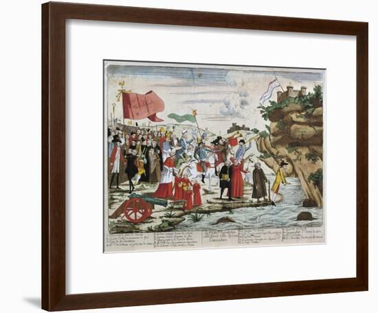 France, French Revolution, Caricature of Emigrants Crossing the Rhine-null-Framed Giclee Print