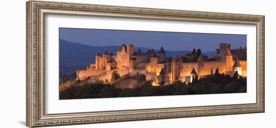 France, Languedoc-Rousillon, Carcassonne; the Fortifications of Carcassonne at Dusk-Katie Garrod-Framed Photographic Print