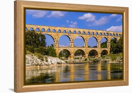 France, Languedoc-Roussillon, Gard, Vers-Pont-Du-Gard, River Gardon, Pont Du Gard-Udo Siebig-Framed Premier Image Canvas