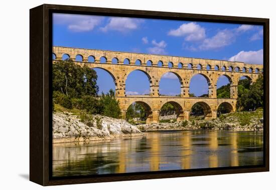 France, Languedoc-Roussillon, Gard, Vers-Pont-Du-Gard, River Gardon, Pont Du Gard-Udo Siebig-Framed Premier Image Canvas