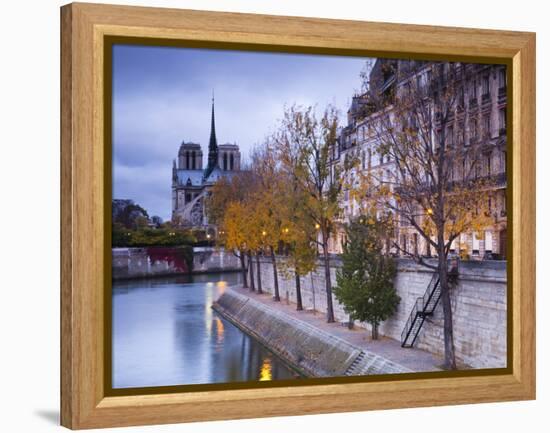 France, Paris, Cathedral Notre Dame Cathedral and Ile St-Louis, Dawn-Walter Bibikow-Framed Premier Image Canvas