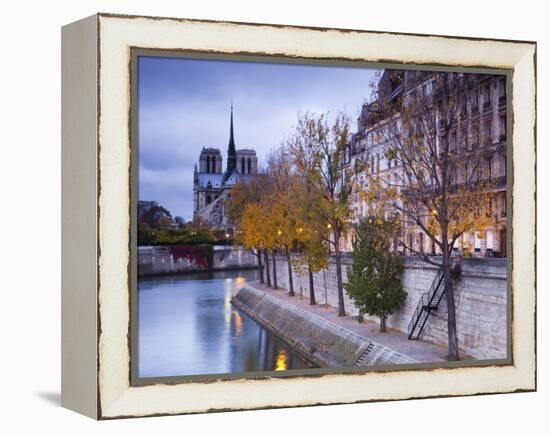 France, Paris, Cathedral Notre Dame Cathedral and Ile St-Louis, Dawn-Walter Bibikow-Framed Premier Image Canvas