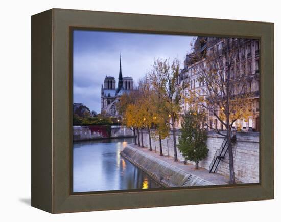 France, Paris, Cathedral Notre Dame Cathedral and Ile St-Louis, Dawn-Walter Bibikow-Framed Premier Image Canvas
