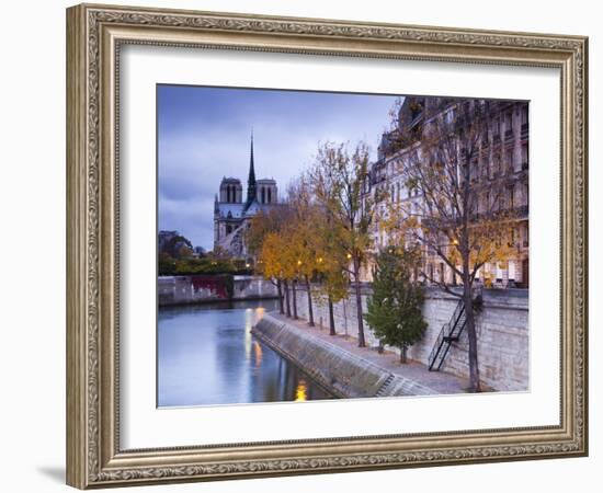 France, Paris, Cathedral Notre Dame Cathedral and Ile St-Louis, Dawn-Walter Bibikow-Framed Photographic Print