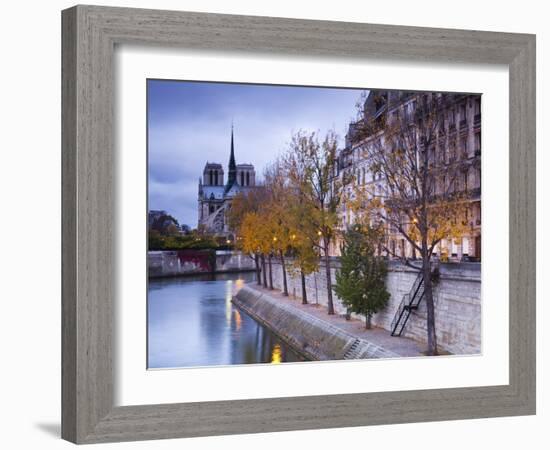 France, Paris, Cathedral Notre Dame Cathedral and Ile St-Louis, Dawn-Walter Bibikow-Framed Photographic Print