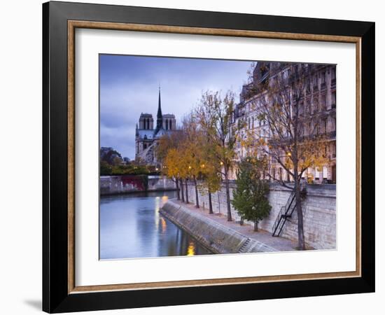 France, Paris, Cathedral Notre Dame Cathedral and Ile St-Louis, Dawn-Walter Bibikow-Framed Photographic Print