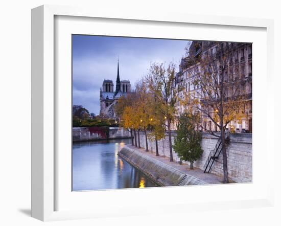 France, Paris, Cathedral Notre Dame Cathedral and Ile St-Louis, Dawn-Walter Bibikow-Framed Photographic Print