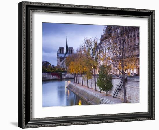 France, Paris, Cathedral Notre Dame Cathedral and Ile St-Louis, Dawn-Walter Bibikow-Framed Photographic Print