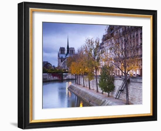 France, Paris, Cathedral Notre Dame Cathedral and Ile St-Louis, Dawn-Walter Bibikow-Framed Photographic Print