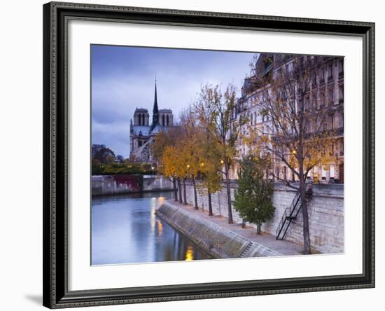 France, Paris, Cathedral Notre Dame Cathedral and Ile St-Louis, Dawn-Walter Bibikow-Framed Photographic Print