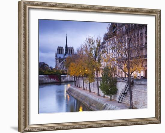 France, Paris, Cathedral Notre Dame Cathedral and Ile St-Louis, Dawn-Walter Bibikow-Framed Photographic Print