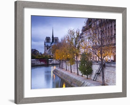 France, Paris, Cathedral Notre Dame Cathedral and Ile St-Louis, Dawn-Walter Bibikow-Framed Photographic Print